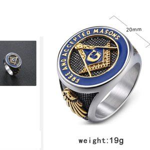 Gold Roundel Bulb Blue Lodge Freemason Ring